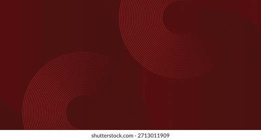 Abstrakter roter Hintergrund mit leuchtenden Kurvenlinien. Modernes Muster von geometrischen Kreislinien mit glänzendem rotem Farbverlauf. Futuristisches Konzept.