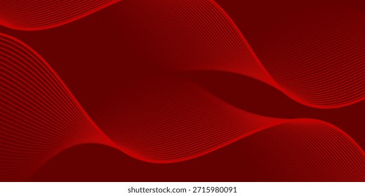 Fundo vermelho abstrato com linhas de curva brilhantes. Padrão moderno de linhas de círculo geométrico gradiente vermelho brilhante. Conceito futurista. Terno para banner, brochura, cartaz, apresentação. ilustração vetorial