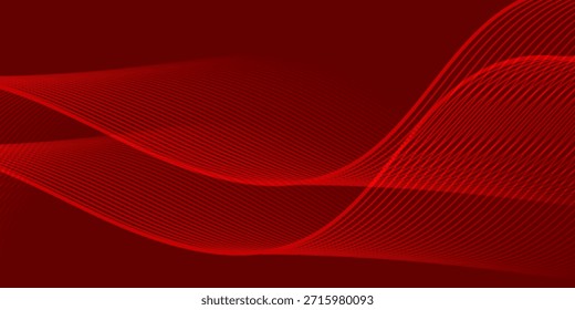 Abstrakter roter Hintergrund mit leuchtenden Kurvenlinien. Modernes Muster von geometrischen Kreislinien mit glänzendem rotem Farbverlauf. Futuristisches Konzept. Anzug für Banner, Broschüre, Poster, Präsentation. Vektorgrafik