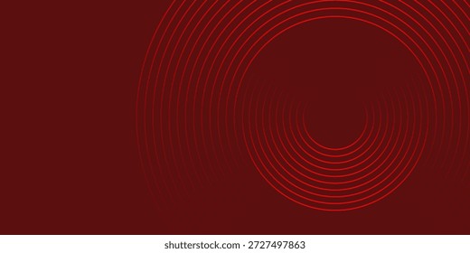 Abstrakter roter Hintergrund mit leuchtenden Kurvenlinien. Modernes Muster von geometrischen Kreislinien mit glänzendem rotem Farbverlauf. 