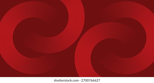 Fondo rojo Abstractas con líneas curvas brillantes. Moderno patrón de línea de círculo geométrico degradado rojo brillante.