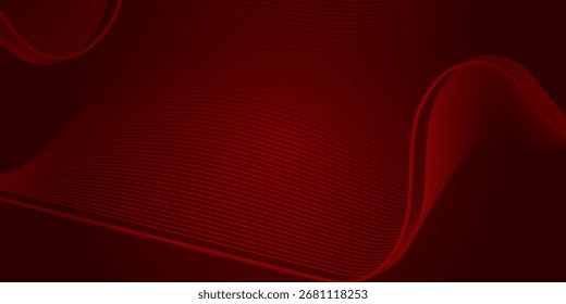 Fundo vermelho abstrato com onda brilhante. Conceito de tecnologia futurista. Elemento de design de linhas móveis brilhantes. Moderno gradiente vermelho fluindo linhas de onda.