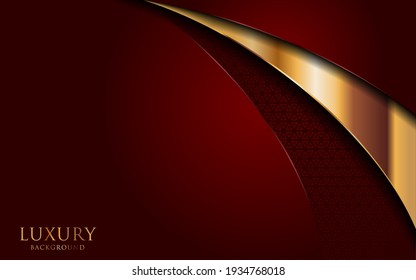 Abstract Red Background and Golden Lines Element Combination. Luxury Elegant Background Design.