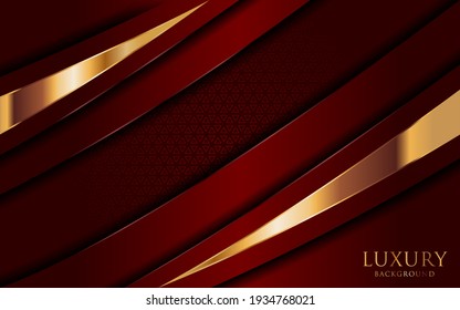 Abstract Red Background and Golden Lines Element Combination. Luxury Elegant Background Design.