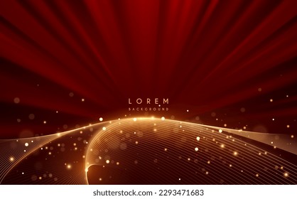 Abstract red background with golden lines and sparks