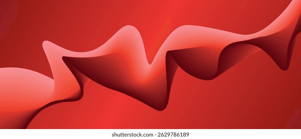 Abstract red background with red gradient ribbon in the form of waves. Vector illustration of background.