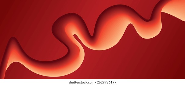 Abstractas fondo rojo con cinta de degradado rojo en forma de ondas. Ilustración vectorial de antecedentes.