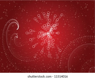 abstract red background including circles as rays and circles as waves