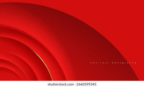 Fundo vermelho abstrato com círculos em camadas em ouro adequado para projetos modernos, gráficos web, apresentações e conteúdo de moda.