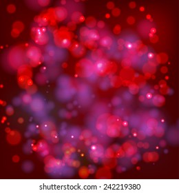 Abstract red background with lights and bokeh