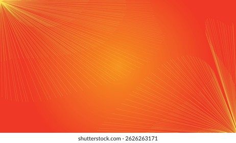 Abstract red background with lines design features a vibrant orange and yellow color swirl pattern, suggesting a summer sun with shining rays