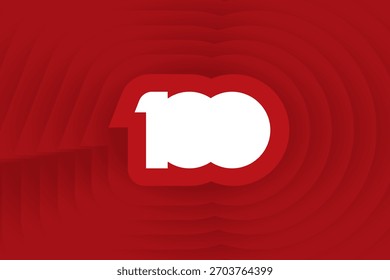 Fundo vermelho abstrato com número 100th, 100th Red loop geométrico fundo com profundidade de sombra 3d efeito.