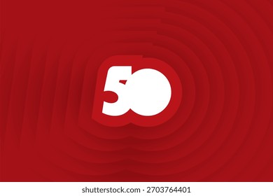 Fundo vermelho abstrato com número 50, 50º fundo geométrico loop vermelho com profundidade de sombra 3d efeito.