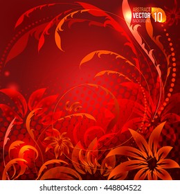 abstract red background with ornamental flowers curls and halftone vector illustration good for your design