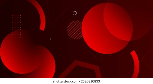 Fundo vermelho abstrato com círculos sobrepostos e composição de formas dinâmicas para designs modernos. Fundo geométrico vermelho 
