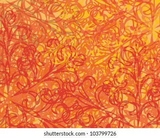 abstract red background pattern with curling branches. Vector illustration eps10