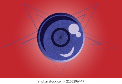 abstract red background pentagram blue eye symbol vector illustration