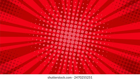 Abstract red Background Pop Art Comic Scattered light rays Zoom. Vector Illustration.