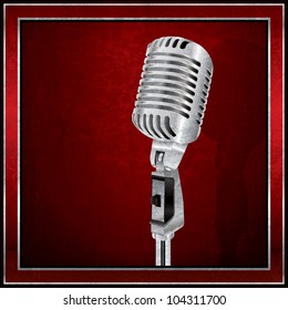 Abstract red background with the retro microphone
