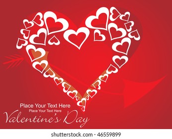 abstract red background with romantic heart, vector illustration