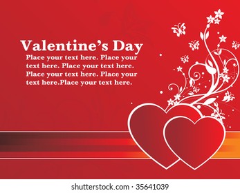 abstract red background with set of heart and floral