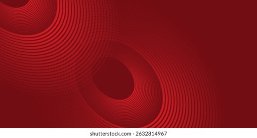 Abstract red background with shining curve lines. Modern shiny red gradient geometric circle lines pattern. vector