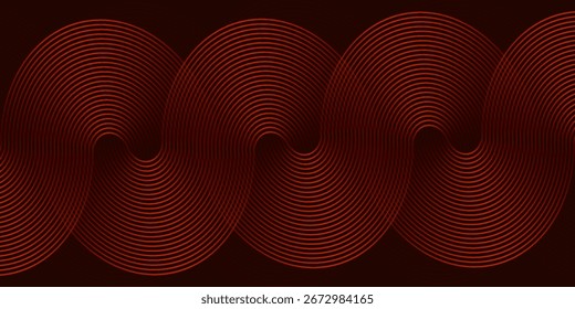 Abstrakter roter Hintergrund mit leuchtenden Kurvenlinien. Modernes Muster von geometrischen Kreislinien mit glänzendem rotem Farbverlauf. Vektor