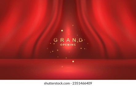 Abstract red background with silk fabric or curtain textile award vector. Luxury ceremony grand opening scene design. Theatre or opera concept.