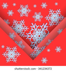 Abstract red background with snowflakes. Stock vector.