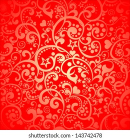 Abstract red background  with stars, heart. vector illustration