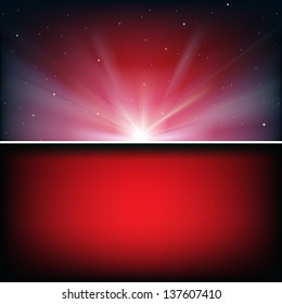 abstract red background with sun and stars