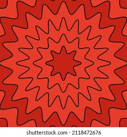 Abstract red background template in 70s retro style. Wavy lines vector illustration. Vintage groovy hippie poster for social media or music cover