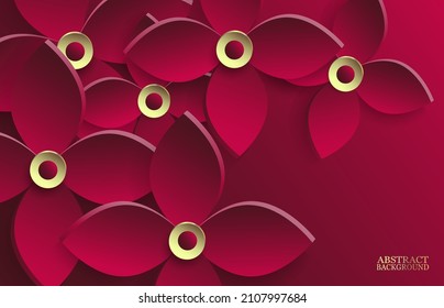 Abstract red background with volumetric flowers. Vector illustration. Banner or cover design.