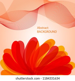 Abstract red background with wave and flower. Vector illustration for card, template, wallpaper and other design.