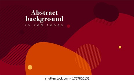 Abstract red background for websites and banners in rich wine colours. Floating round elements with solid colours and stripes. Dynamical composition with various elements for your presentation