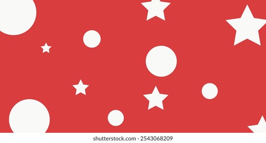 Abstract red background with white circle and star motifs