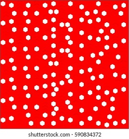 Abstract red background with white hexagons stroke lines on both sides are placed randomly around the pattern