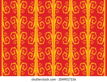 Abstract red background with yellow curly tribal pattern