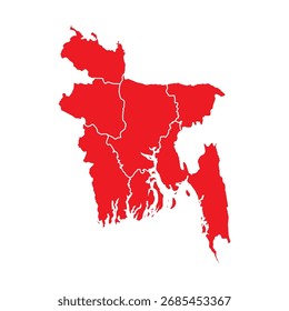 Mapa Abstractas Rojo de Bangladesh con Ciudades