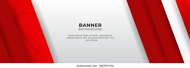 Abstract red banner background with 3d overlap layer and geometric shapes