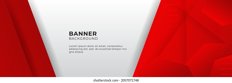 Abstract red banner background with 3d overlap layer and geometric shapes