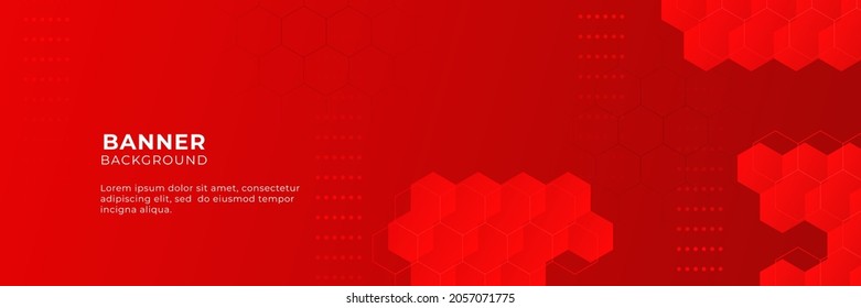Abstract red banner background with 3d overlap layer and geometric shapes