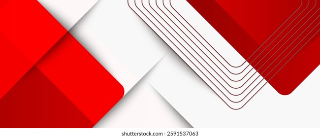 Abstract red banner background design template vector illustration with 3d overlap layer and geometric wave shapes.