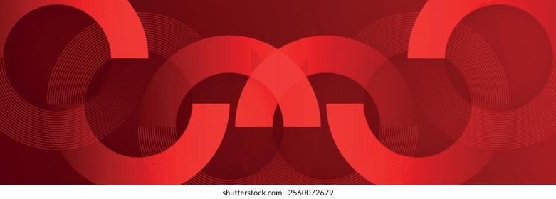 Abstract red banner background. Glowing geometric shapes graphic design. Round elements. Futuristic circle shapes. Suit for presentation, cover, brochure,
