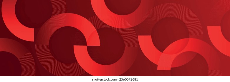 Abstract red banner background. Glowing geometric shapes graphic design. Round elements. Futuristic circle shapes. Suit for presentation, cover, brochure,
