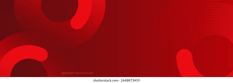 Abstract red banner background. Glowing geometric shapes graphic design. Round elements. 