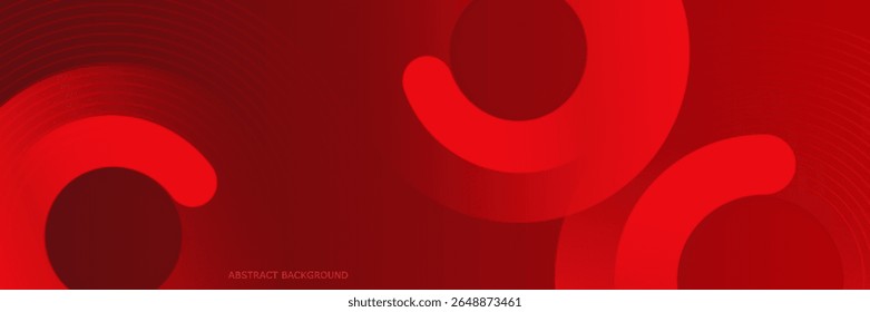 Abstract red banner background. Glowing geometric shapes graphic design. Round elements. Futuristic circle shapes. 