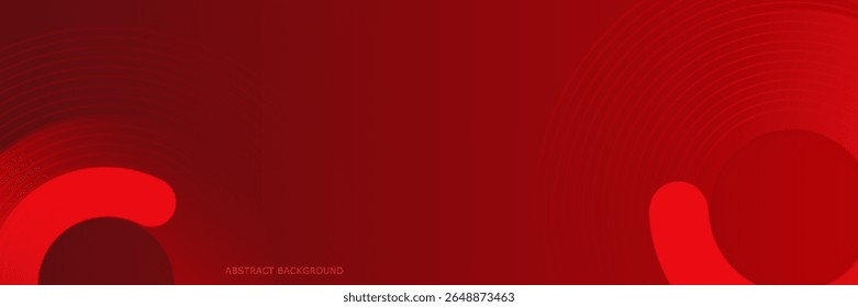 Abstract red banner background. Glowing geometric shapes graphic design. Round elements. 