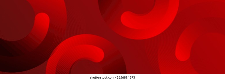 Abstract red banner background. Glowing geometric shapes graphic design. Round elements. Futuristic circle shapes. Suit for presentation, cover, brochure, website, flyer, business, poster
