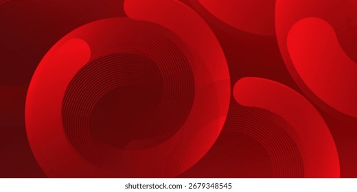 Abstract red banner background. Glowing geometric shapes graphic design. Round elements. Futuristic circle shapes.